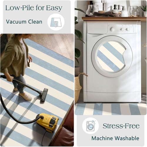 3x5 Entry Rug - Small Washable Indoor Outdoor Mats for Front Door Non-Slip Porch Rug Summer Blue White Coastal Striped Throw Rugs for Bedroom Entryway Kitchen Office Mudroom Front Porch Decor - Image 6