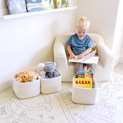 NaturalCozy Storage Cubes 9”x9”x7”Cotton Rope Woven Baskets for Organizing 3-Pack | 9 Inch Cube Storage Bin | Small Basket for Shelf Nursery, Pantry, Decorative Plant, Bathroom Closet, Toy Gift - Image 4
