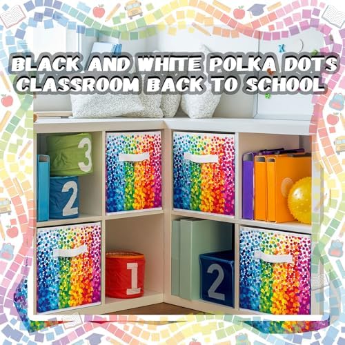 Chunful 6 Pcs 11" Fabric Cube Storage Bin Rainbow Multicolor Dots - Image 4