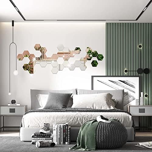 DIY Wall Decals Acrylic Mirror Sticker Set 36 Pcs, Hexagon Mirror Wall Stickers for Living Room Bedroom Decor (Silver) - Image 4