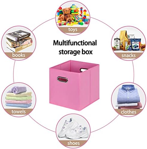 Fabric Cloth Storage Bins,Fabric Cube Bins Organizer with Dual Handles Foldable Cube Storage Baskets for Home Bedroom Storage,Set of 3,(Pink) - Image 3