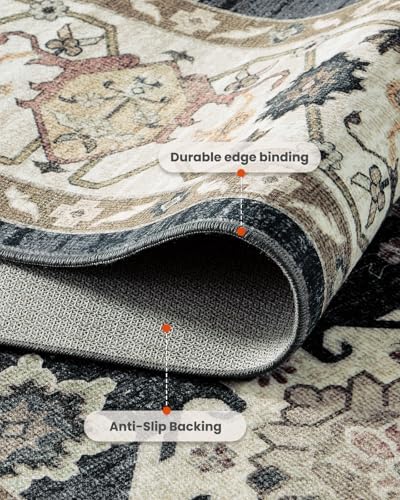 AMADA HOMEFURNISHING 9x12 Area Rug for Living Room, Vintage Washable Area Rug Low-Pile & Non-Slip Carpet for Bedroom Dining Room Nursery Home Office, Black/Brown - Image 4