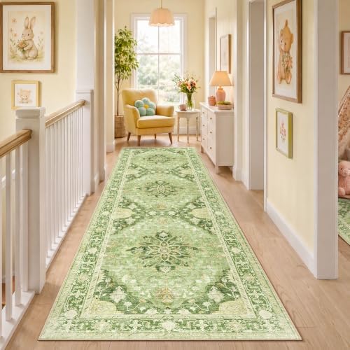 RELEANY Washable Area Rug, Runner 3'x10', Green/Yellow by RELEANY