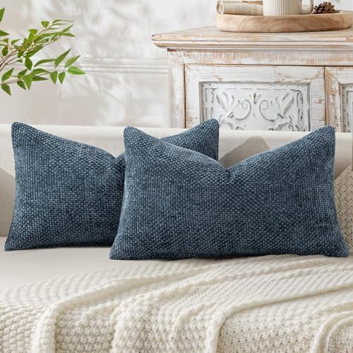 MIULEE Decorative Lumbar Throw Pillow Covers 12x20 Coastal Navy Blue 2 Pack by MIULEE