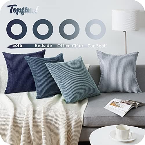 Topfinel Navy Blue Euro Shams Decorative Throw Pillow Covers 26x26 Inch Set of 4,Soft Corduroy Striped Gradient Color Large Cushion Cover for Beach,Patio,Balcony,Living Room,Summer Home Decor - Image 6