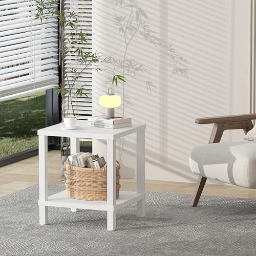 MMEOLUOOK Large End Table Square Side Table Modern Sofa Table 20 Inch Industrial Coffee Table NightStand with 2-Tier Storage Shelf for Living Room Bedroom White MLBZ06W - Image 4