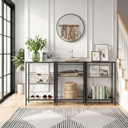Glass Side Table, Tempered Glass End Table, 3-Tier Narrow Side Table with Magazine Holder, Small Nightstand with Modern Style, Skinny Snack Table in Living Room, Bedroom Study and Balcony, Black - Image 6