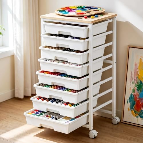 Pipishell Rolling Cart with 8 Drawers for Classroom, Craft & Art Room,White by Pipishell
