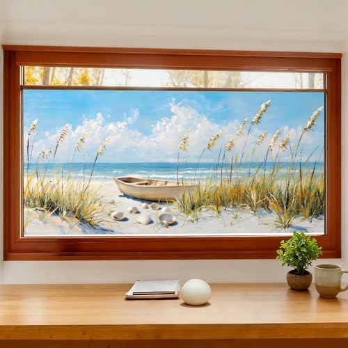 Window Privacy Film 39.37 x 17.3 in Coastal Rowboat Beach Static Cling - Image 4