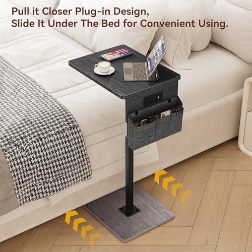 Vagusicc Sofa Armrest Tray Table for Couch - 360° Swivel Height Adjustable Side Table for Small Spaces, Snack Side Table for Bed or Chair, C Shaped End Table Snack Table for Eating Dinner Laptop - Image 6