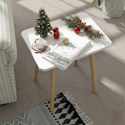 FORAOFUR White End Tables Set of 2, Small Side Tables Accent Tables Living Room, Boho Side Table with Wooden Legs, Easy Assembly - Image 2