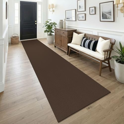 KOZYFLY Cotton 2.5'x14' Runners Rugs for Hallway, Long Washable Runner Rug, Woven Non Slip Kitchen Runner, Flatweave Entryway Rug, Floor Carpet for Entry, Aisle, Hall, Brown/Dark Brown by KOZYFLY