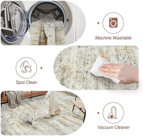 Soalmost 10x14 Area Rugs for Living Room Washable Rug Non-Slip Gray/Rust - Image 4
