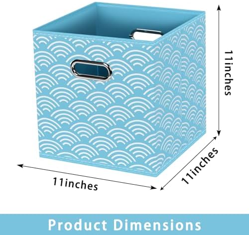 Fabric storage bins Cubes, Fabric Cube Organizer with Handle, Foldable Cube Bins for Cloth or Accessary Storage, 11x11x11, Set of 3, (Blue clouds) - Image 2