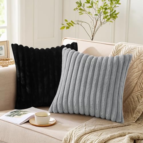 Pallene Faux Fur Decorative Throw Pillow Covers 22x22 Set of 2, Black - Image 4