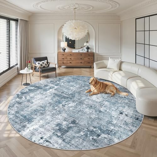Soalmost Round Rugs 9ft Living Room Circle Area Rug 9x9 Blue/Grey Vintage by Soalmost