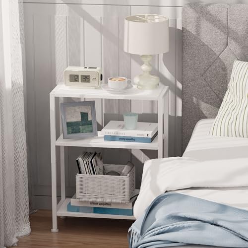 3-Tier Side Table Set of 2, Small End Table, Sofa Side Table for Narrow Spaces, Slim End Table, Nightstand Table, for Living Room Bedroom Office, White - Image 2