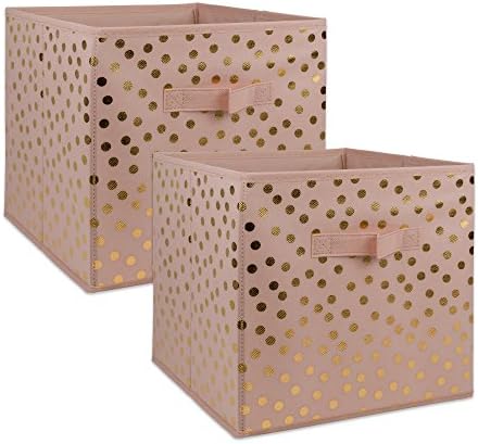 DII Woven Polyester Storage Bin, Polka Dot, Pink & Gold, Small Set of 2 by DII