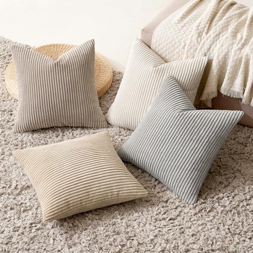 MIULEE Soft Corduroy Decorative Throw Pillow Covers Neutral Tan 18x18 - Image 4