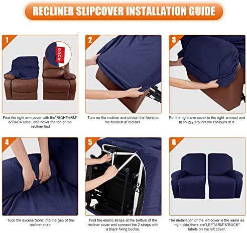 VANSOFY Stretch Recliner Loveseat Cover, Slipcover, Navy Blue, 2 Seater - Image 5