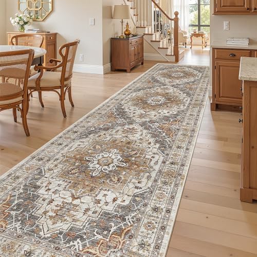 Madane Hallway Runner Rug 3x12 Washable Kitchen Runners 12ft, Turmeric/Grey - Image 2