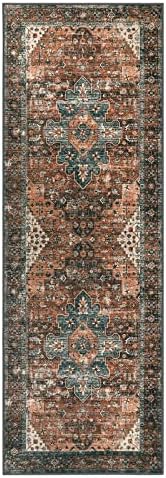 Moynesa Ultra-Thin Washable Runner Rug - 2x6 Non-Slip Non-Shedding Hallway Runner, Stain Resistant Kitchen Mat Laundry Entryway Carpet for Doorway Bedside, Brick Red/Dull Teal - Image 5