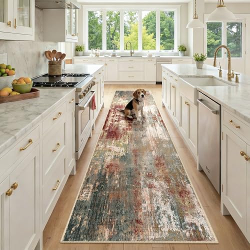 RELEANY Washable Runner 2'6"x10' Abstract Area Rug for Hallway Rustic Brown by RELEANY