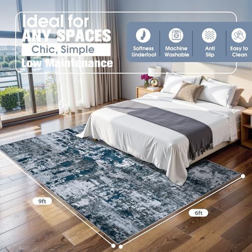 6x9 Area Rugs for Living Room Washable Bedroom Dining Room Navy Grey - Image 2