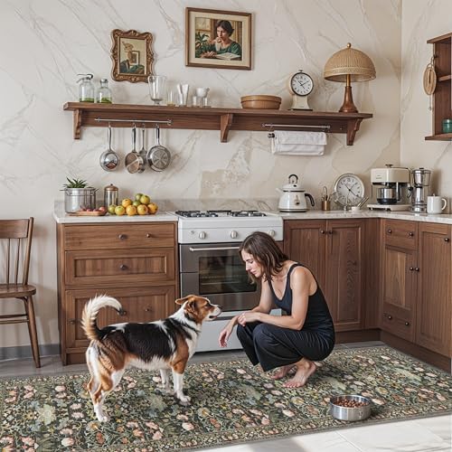 Washable 2x8 Hallway Runner Rug: Vintage Water-Resistant Kitchen Entryway Rug Ultra Soft Living Room Bedroom Carpet with Non Slip Backing Indoor Low Pile Floor Mat for Bathroom Dining Room(2x8,Green) by HYHAOYUNLAI