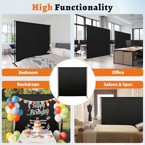 Room Divider Single Panel, 71''W x 71''H Height Adjustable Large Room Divider Panel for Office, Fabric Portable Privacy Screen Wall Divider for Room Separation, Black Freestanding Partition Separators - Image 6