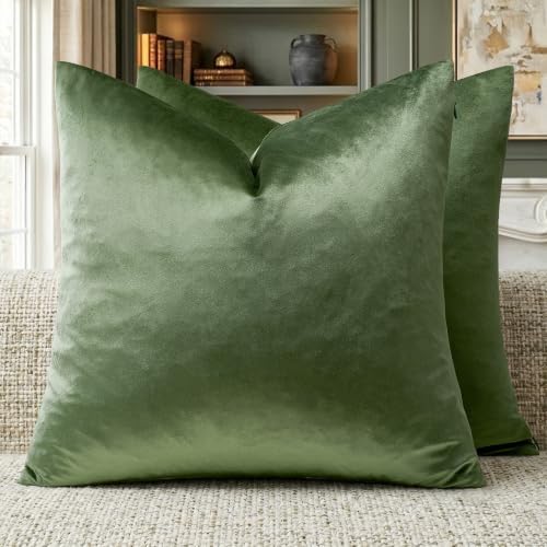 GIGIZAZA Olive Green Velvet Throw Pillow Covers 22x22 Pack of 2 by GIGIZAZAFocusingonhomedecoration