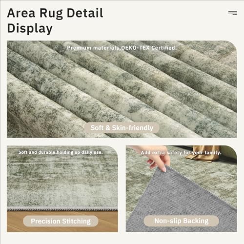 Soalmost Abstract Area Rug 6x9 for Living Room Washable Rugs Green Black - Image 6