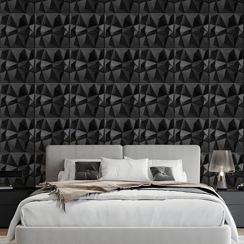 AMIGO 33 Piece 3D Wall Panels Diamond Pattern, High-Strength PVC, 12''x12'' Deformation-Resistant, Recyclable, Waterproof, Heat-Resistant, Odorless, Matte Black - Image 6