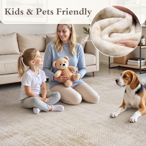 5x7 Area Rugs for Living Room Non Slip Machine Washable Rug Distressed Abstract Soft Indoor Carpet Neutral Boho Rug for Bedroom Dining Room Playroom Office, Beige - Image 5