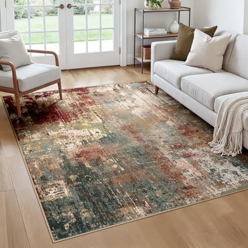 RELEANY Washable Square 6'x6' Area Rug for Living Room Rustic Brown by RELEANY
