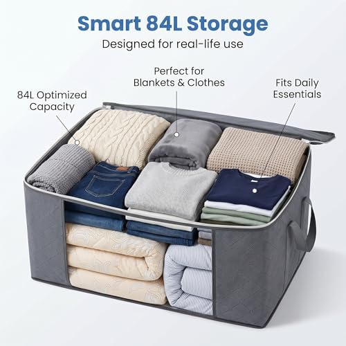 Large Storage Bags, 6 Pack Clothes Storage Bins Foldable Closet Organizers Storage Containers with Reinforced Handle for Clothing, Blanket, Comforters, Bed Sheets, Pillows and Toys (Gray) - Image 3