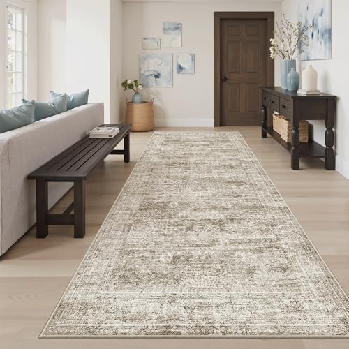 Soalmost Washable 4x8 Hallway Runner Rug Non-Slip Kitchen Entry Rugs Brown - Image 3