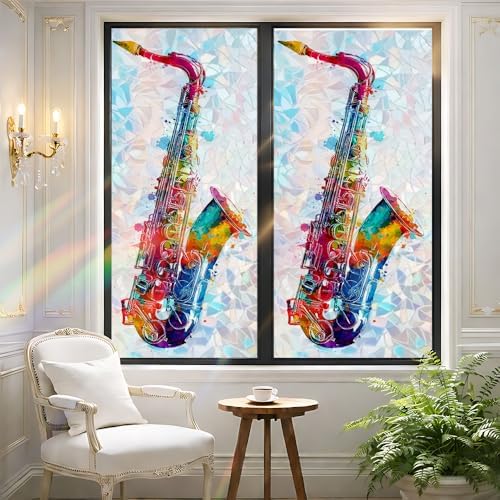 Cmialusie Colorful Saxophone Window Film 39.3 x 17.3 Inch Cling - Image 6