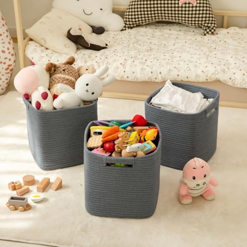 OIAHOMY Storage Cubes 11 Inch Storage Bins 3-Pack Square Baskets Dark Grey - Image 2