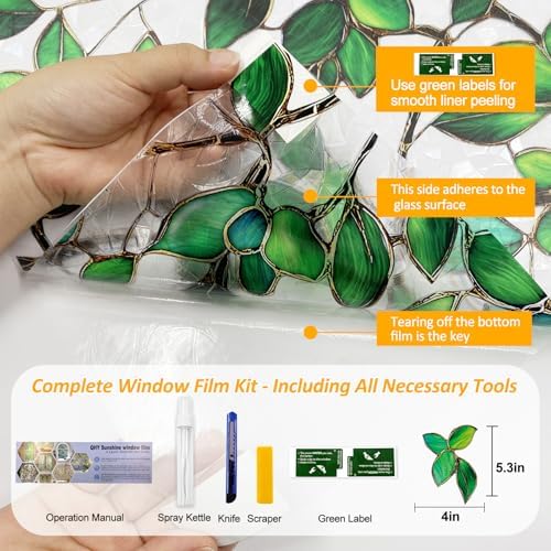 Stained Glass Window Privacy Film Decorative Rainbow Static Clings – Ideal for Home & Office, Adhesive-Free, Removable, UV-Blocking (Green Rainbow, 35.4 X 157.4 in) - Image 2