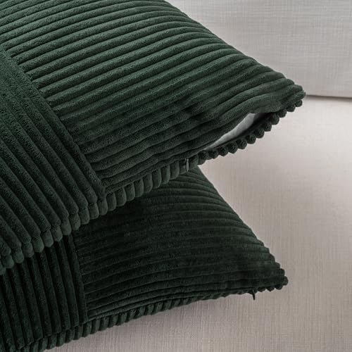 Fancy Homi 2 Packs Dark Green Lumbar Decorative Throw Pillow Covers 16x26 Inch for Living Room Couch Bed, Rustic Farmhouse Boho Home Decor, Soft Striped Corduroy Rectangle Accent Cushion Case 65x40 cm - Image 4