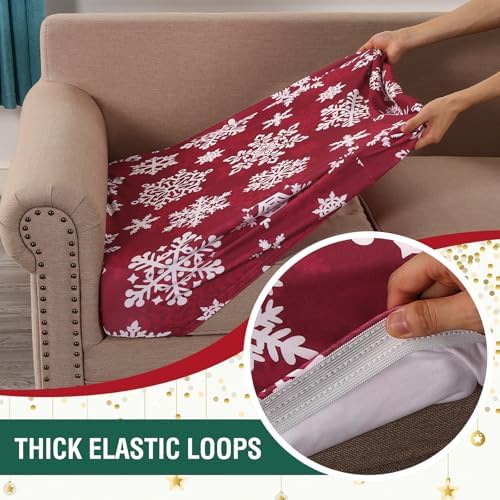 H.VERSAILTEX Christmas Sofa Slipcover Fleece Stretch Couch Cushion Cover Furniture Protector Seat Cushion Snowflakes Sofa Cover for Christmas (1 Piece Armchair Cushion Covers, Snowflakes) - Image 4