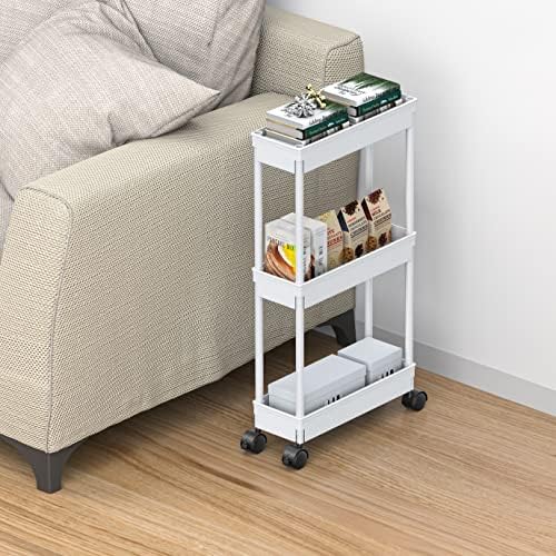Sooyee Slim 3 Tier Rolling Cart with Wheels, Storage Cart,White - Image 5