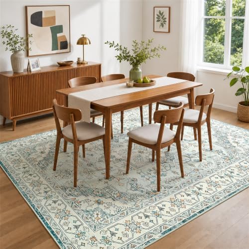 Hanples 5x7 Area Rugs for Living Room, Washable Rug Vintage Floral, Blue - Image 5