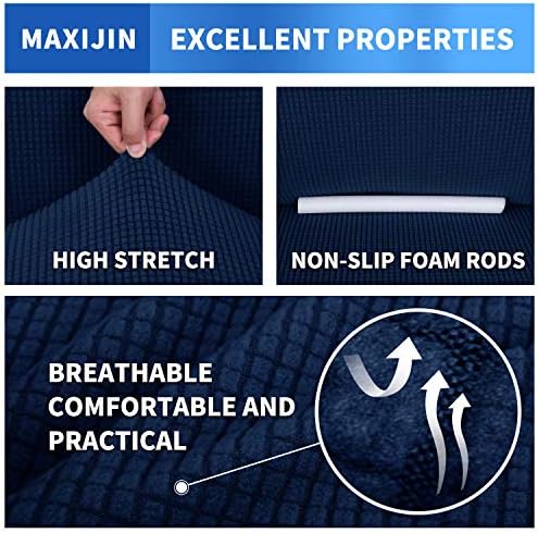MAXIJIN Super Stretch Couch Cover for 3 Cushion Couch, 1-Piece Universal Sofa Covers Living Room Jacquard Spandex Furniture Protector Dogs Pet Friendly Fitted (Large, Navy Blue) - Image 5