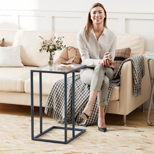 Easy Paws C Table End Table Set of 2, Glass Couch Side Table, Tempered Glass Snack Table with Metal Frame, TV Tray Table for Small Space, Sofa Couch Side Tableand Bed Side Table(Blue) - Image 6