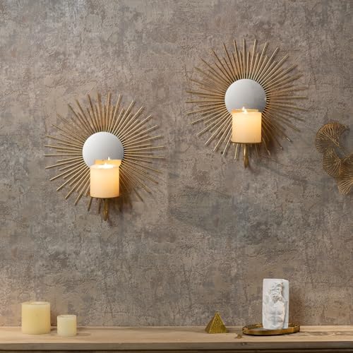 AIM & GGKK Wall Candle Sconce Holder,Set of 2 Mirror Wall Mounted Metal Candle Holder for Home,Living Room, Dining Room,Rustic Farmhouse Boho Decorations - Image 3