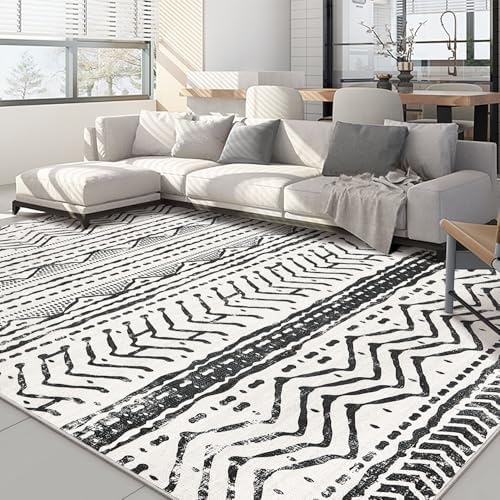 Nakagishi Area Rug Living Room Rugs: 6X9 Machine Washable Boho Large Neutral Farmhouse Stain Resistant Moroccan Indoor Floor Carpet for Bedroom Nursery Dorm Dining Room Home-Ivory Black by NakagishiAreaRug