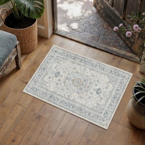2x3 Washable Area Rug Navy Blue Non Slip Vintage Carpet - Image 3
