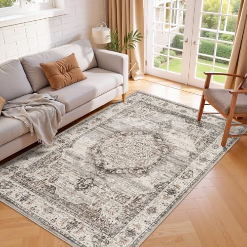 Washable Area Rugs 4x6 Entryway: Soft Ultra Thin Low Pile Mat Machine Washable Indoor Doormat Lightweight Entry Rug Anti Slip Backing Rugs for Living Room Bedroom Kitchen 4'x6' Beige - Image 2